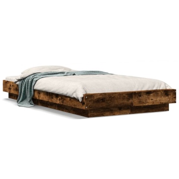 Cadru de pat cu LED, stejar fumuriu, 90x190 cm, lemn prelucrat - Img 1