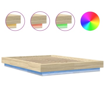 Cadru de pat cu LED stejar sonoma 120x190 cm lemn prelucrat - Img 7