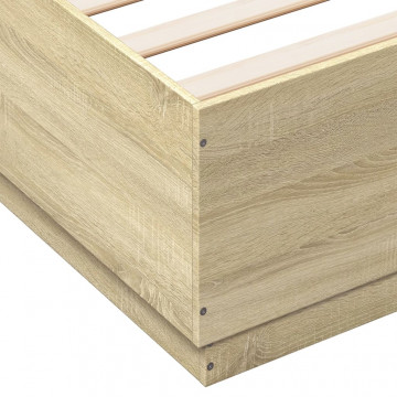 Cadru de pat cu LED stejar sonoma 140x200 cm lemn prelucrat - Img 6