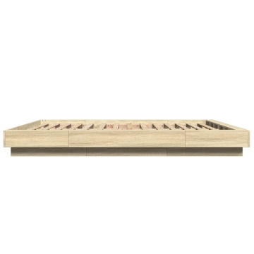 Cadru de pat cu LED stejar sonoma 150x200 cm lemn prelucrat - Img 5