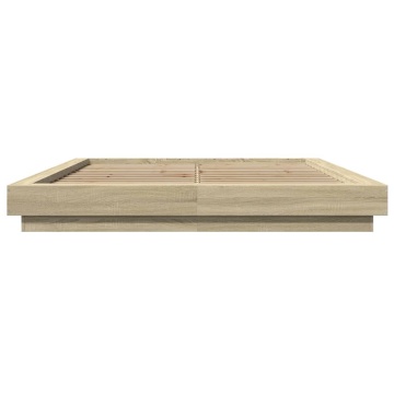 Cadru de pat cu LED stejar sonoma 150x200 cm lemn prelucrat - Img 8
