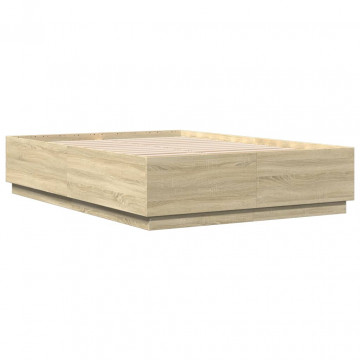 Cadru de pat cu LED stejar sonoma 150x200 cm lemn prelucrat - Img 6