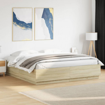 Cadru de pat cu LED stejar sonoma 180x200 cm lemn prelucrat - Img 8