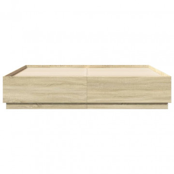 Cadru de pat cu LED stejar sonoma 200x200 cm lemn prelucrat - Img 5