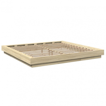 Cadru de pat cu LED stejar sonoma 200x200 cm lemn prelucrat - Img 6