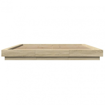 Cadru de pat cu LED stejar sonoma 200x200 cm lemn prelucrat - Img 8