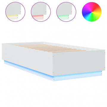 Cadru de pat cu lumini LED, alb, 100x200 cm, lemn prelucrat - Img 2