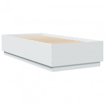 Cadru de pat cu lumini LED, alb, 100x200 cm, lemn prelucrat - Img 7
