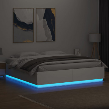 Cadru de pat cu lumini LED, alb, 200x200 cm, lemn prelucrat - Img 4