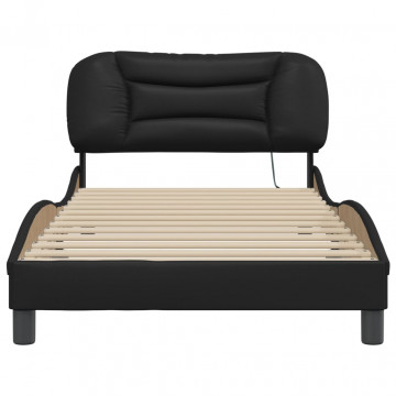 Cadru de pat cu lumini LED, negru, 100x200 cm, piele ecologică - Img 5