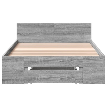 Cadru de pat cu sertar gri sonoma 100x200 cm lemn prelucrat - Img 4