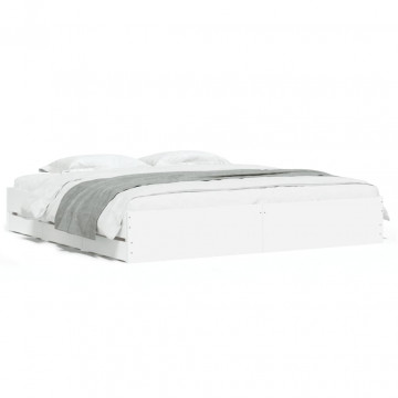 Cadru de pat cu sertare alb 200x200 cm lemn prelucrat - Img 2