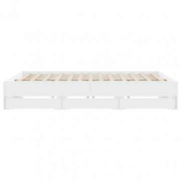 Cadru de pat cu sertare alb 200x200 cm lemn prelucrat - Img 6