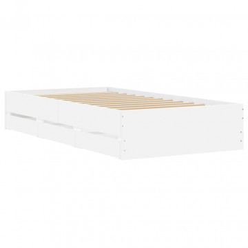Cadru de pat cu sertare, alb, 75x190 cm, lemn prelucrat - Img 4