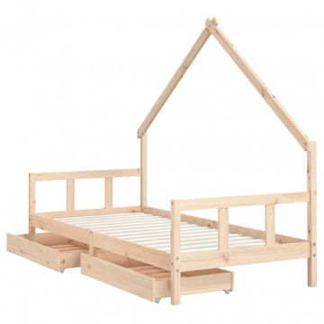 Cadru de pat cu sertare de copii, 90x200 cm, lemn masiv pin - Img 4