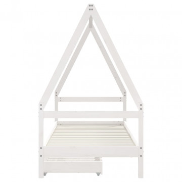 Cadru de pat cu sertare de copii, alb, 90x200 cm lemn masiv pin - Img 8