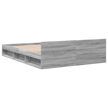 Cadru de pat cu sertare gri sonoma 140x200 cm lemn prelucrat - Img 5