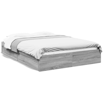 Cadru de pat cu sertare, gri sonoma, 160x200 cm lemn prelucrat - Img 1