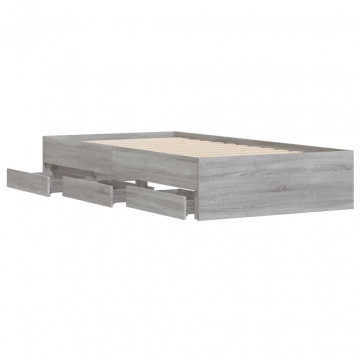 Cadru de pat cu sertare gri sonoma 75x190 cm lemn prelucrat - Img 8
