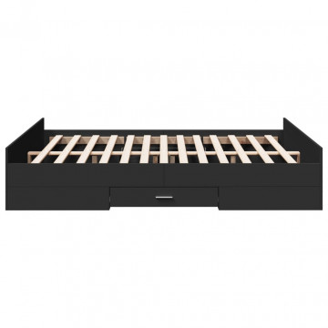 Cadru de pat cu sertare, negru, 160x200 cm, lemn prelucrat - Img 8