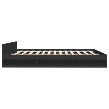 Cadru de pat cu sertare negru 200x200 cm lemn prelucrat - Img 8