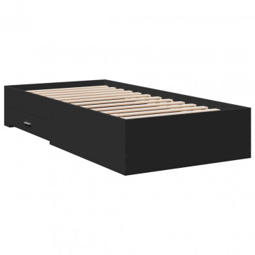 Cadru de pat cu sertare, negru, 75x190 cm, lemn prelucrat - Img 5