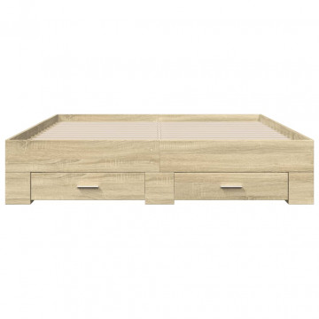 Cadru de pat cu sertare stejar sonoma 160x200 cm lemn prelucrat - Img 4