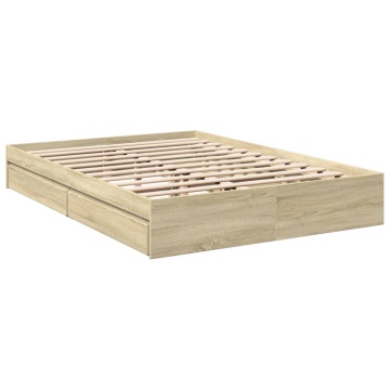 Cadru de pat cu sertare stejar sonoma 160x200 cm lemn prelucrat - Img 1