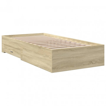 Cadru de pat cu sertare stejar sonoma 75x190 cm lemn prelucrat - Img 5