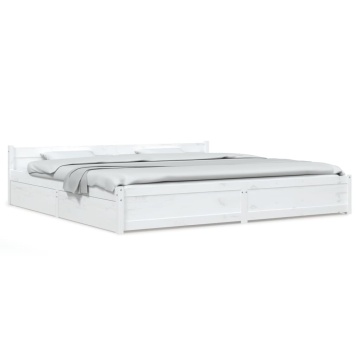 Cadru de pat cu sertare Super King, alb, 180x200 cm - Img 2