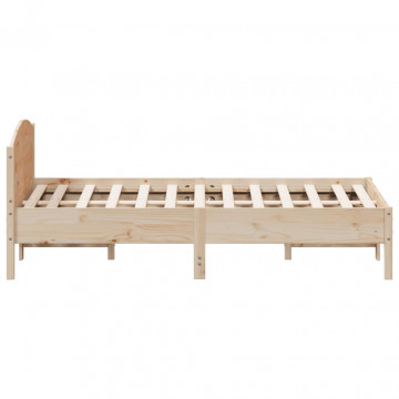 Cadru de pat cu tăblie, 135x190 cm, lemn masiv de pin - Img 8