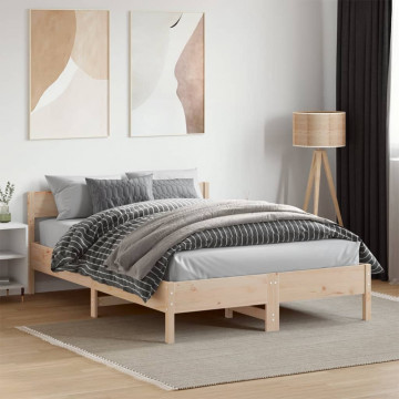 Cadru de pat cu tăblie, 135x190 cm, lemn masiv de pin - Img 3