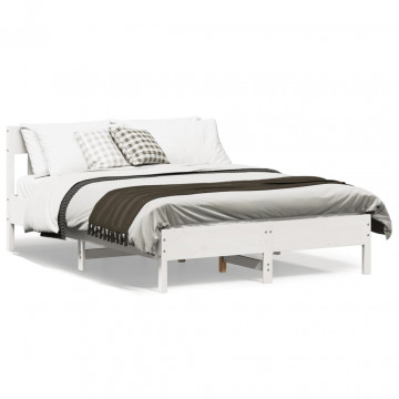 Cadru de pat cu tăblie, alb, 135x190 cm, lemn masiv de pin - Img 1