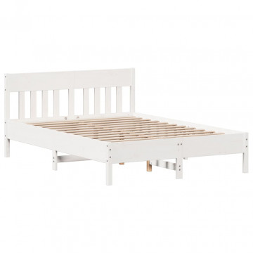 Cadru de pat cu tăblie, alb, 135x190 cm, lemn masiv de pin - Img 2