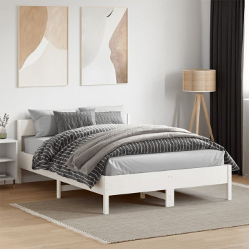 Cadru de pat cu tăblie, alb, 140x190 cm, lemn masiv de pin - Img 3