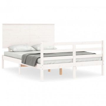 Cadru de pat cu tăblie, alb, 140x200 cm, lemn masiv - Img 2