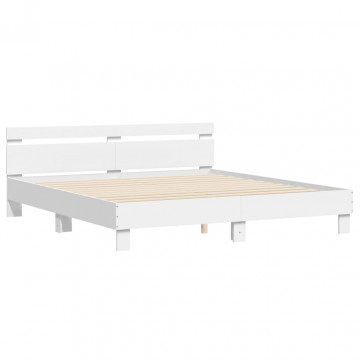 Cadru de pat cu tăblie, alb, 180x200 cm, lemn prelucrat - Img 2