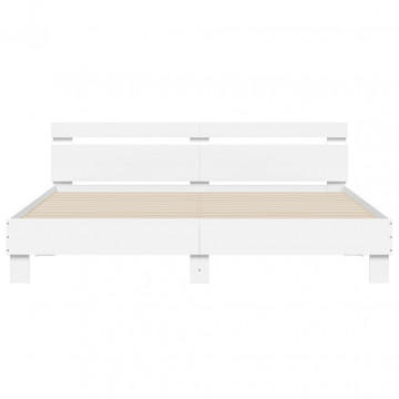 Cadru de pat cu tăblie, alb, 180x200 cm, lemn prelucrat - Img 8