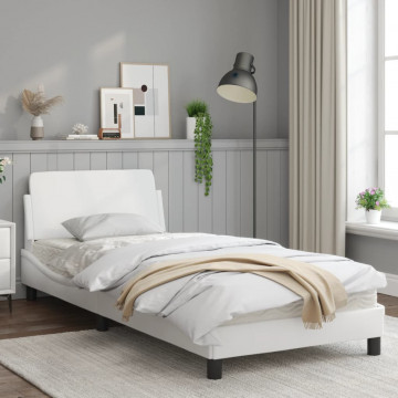 Cadru de pat cu tăblie, alb, 80x200 cm, piele ecologică - Img 3