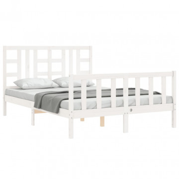 Cadru de pat cu tăblie, alb, king size, lemn masiv - Img 4