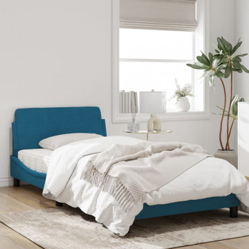 Cadru de pat cu tăblie, albastru, 100x200 cm, catifea - Img 3