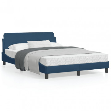 Cadru de pat cu tăblie, albastru, 140x200 cm, textil - Img 1