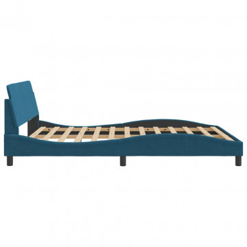 Cadru de pat cu tăblie, albastru, 160x200 cm, catifea - Img 8