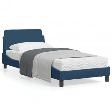 Cadru de pat cu tăblie, albastru, 90x200 cm, textil - Img 1