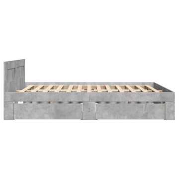 Cadru de pat cu tăblie gri beton 140x200 cm lemn prelucrat - Img 5