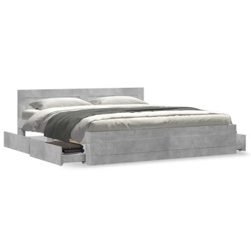 Cadru de pat cu tăblie gri beton 180x200 cm lemn prelucrat - Img 4