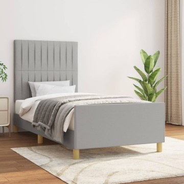 Cadru de pat cu tăblie, gri deschis, 90x200 cm, textil - Img 1