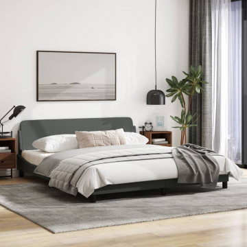 Cadru de pat cu tăblie, gri închis, 180x200 cm, textil - Img 3