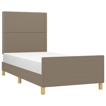Cadru de pat cu tăblie, gri taupe, 90x200 cm, textil - Img 3