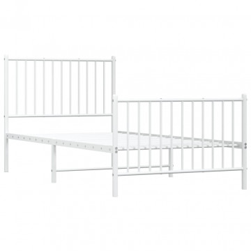 Cadru de pat cu tăblie la cap și picioare, alb, oțel - Img 4